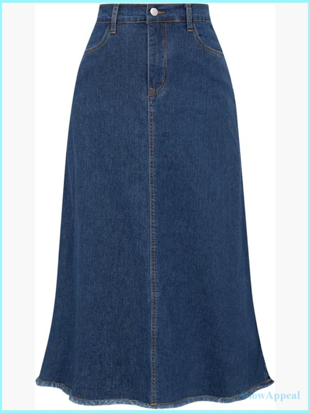 Vintage Elastic High Waist Frayed Raw Hem Maxi Long Denim Skirt with Pockets
